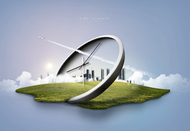 创意时间与天空成合背景