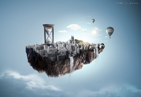 创意时间与天空成合背景