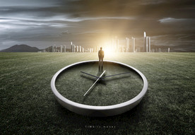 创意时间与天空成合背景