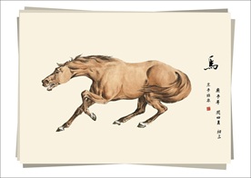 奔马图 水墨画