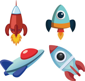 手绘彩绘火箭宇宙太空插画素材