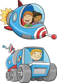 卡通宇宙飞船飞行器儿童太空插画