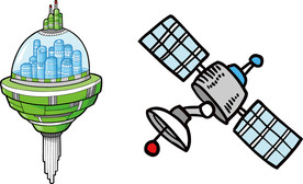 卡通太空城堡宇宙卫星接收器素材