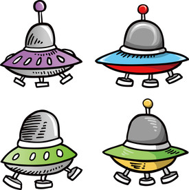 手绘卡通飞碟宇宙太空飞船元素