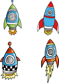 彩绘卡通火箭升空宇宙飞船素材