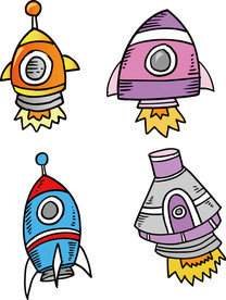 卡通火箭升空手绘宇宙飞船素材