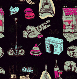 手绘卡通线条字母建筑