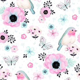 手绘卡通花鸟蝴蝶