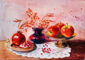 水彩画  油画苹果  石榴