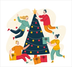 装饰圣诞树的男女