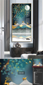 新中式麋鹿装饰画