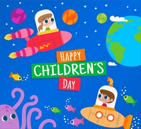 儿童节乘火箭的孩子