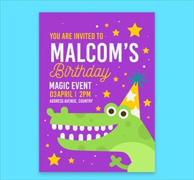 卡通鳄鱼生日派对传单