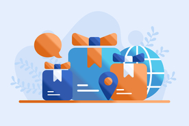 扁平化图形礼物盒与文具