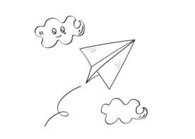 卡通线稿风六一儿童节手绘纸飞机