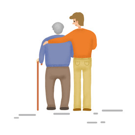 父亲节儿子搀扶拄拐杖的父亲