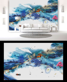 山水麋鹿背景墙