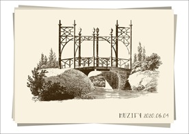 欧式庭院拱桥素描画