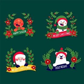 圣诞角色花卉标签