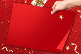 信封邀请函红色彩带金色背景素材