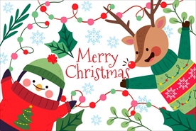 圣诞节企鹅和麋鹿