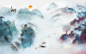 新中式水墨山水背景
