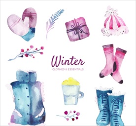 水彩冬季元素矢量