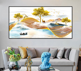 新中式线条麋鹿装饰画