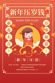 新年压岁钱传统国风复古插画海报