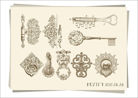 复古花纹门锁 钥匙