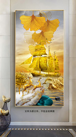 新中式金色帆船麋鹿玄关