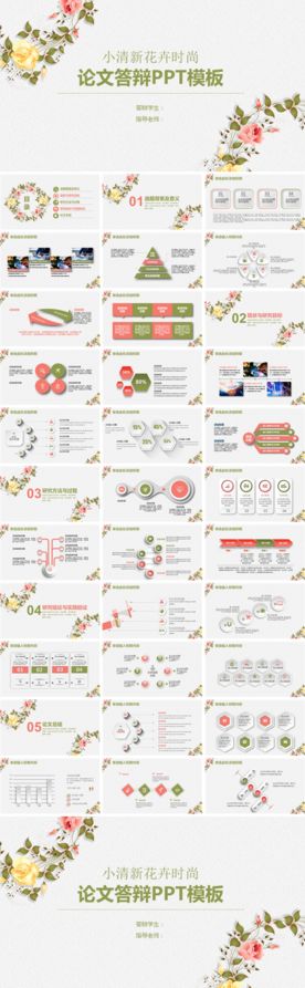 小清新花卉时尚论文答辩PPT模