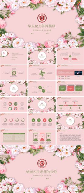 粉色花朵毕业论文答辩模版
