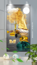 新中式麋鹿帆船装饰画