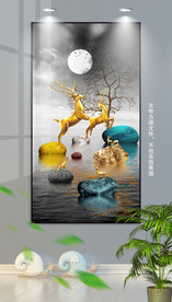 新中式麋鹿装饰画