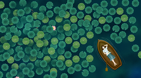 夏季荷叶清新插画卡通背景素材