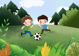 踢足球草坪清新卡通插画背景素材