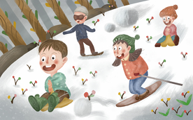 冬季滑雪清新卡通插画背景素材