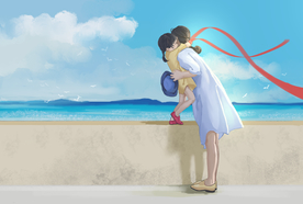 母亲女儿清新卡通插画背景素材