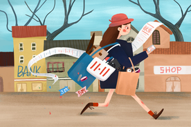 双11购物人物插画背景素材