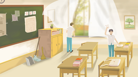 教师打扫清新插画卡通背景素材