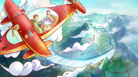 飞机天空清新插画卡通背景素材