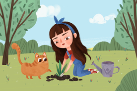 植树节郊外插画卡通背景素材