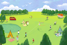 郊游春游郊外插画卡通背景素材