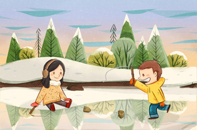 冰面冬季儿童插画卡通背景素材