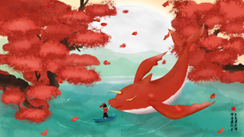 大鱼海棠清新插画卡通背景素材