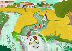 郊游户外清新插画卡通背景素材