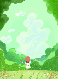 夏季绿色清新插画卡通背景素材