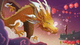 金龙节日插画卡通人物背景素材