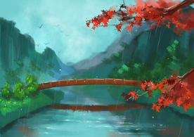 小桥流水国风古风清新插画背景